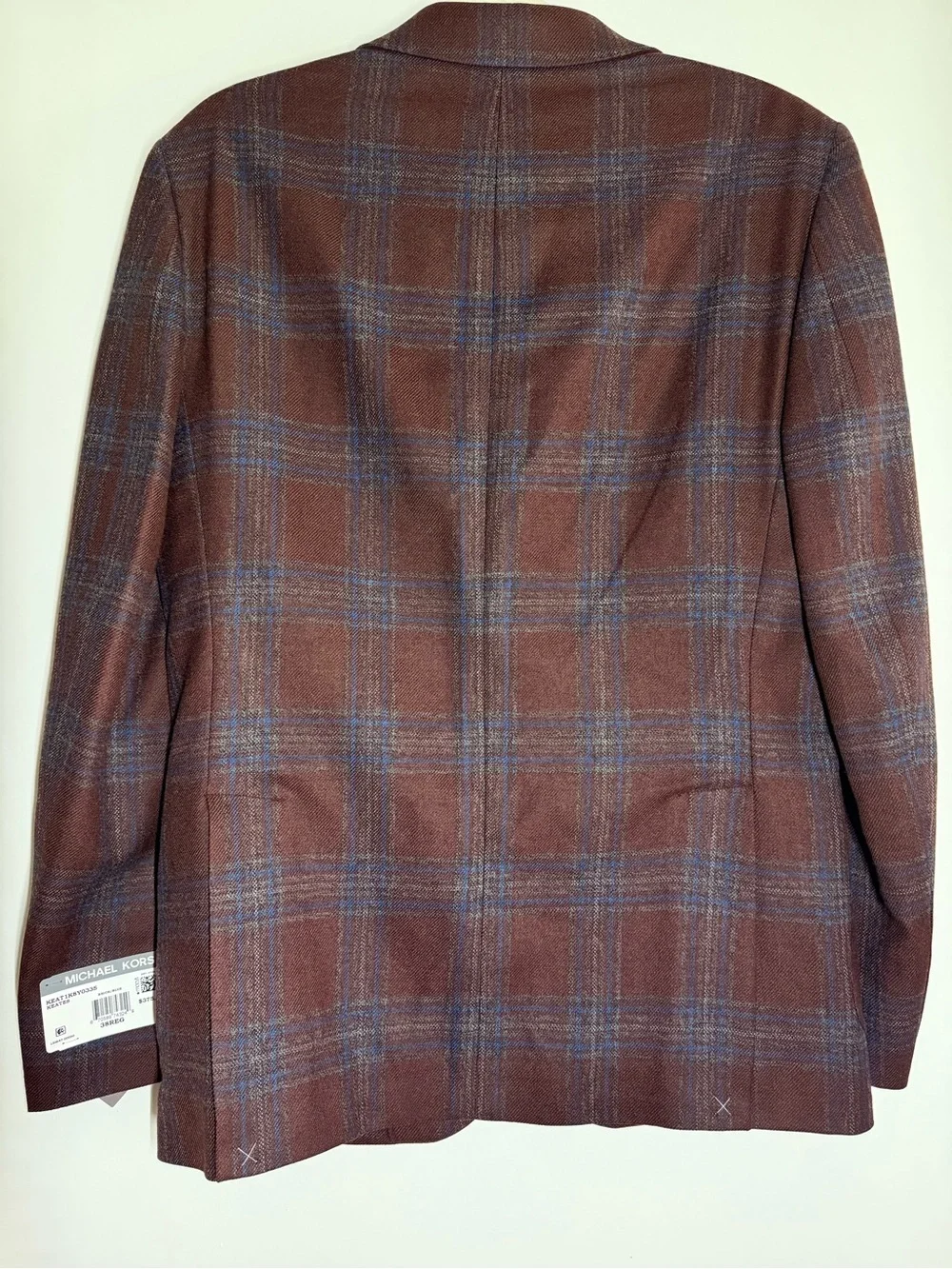 Michael Kors Men's Classic Fit Plaid Sport Coat in Brick/Blue